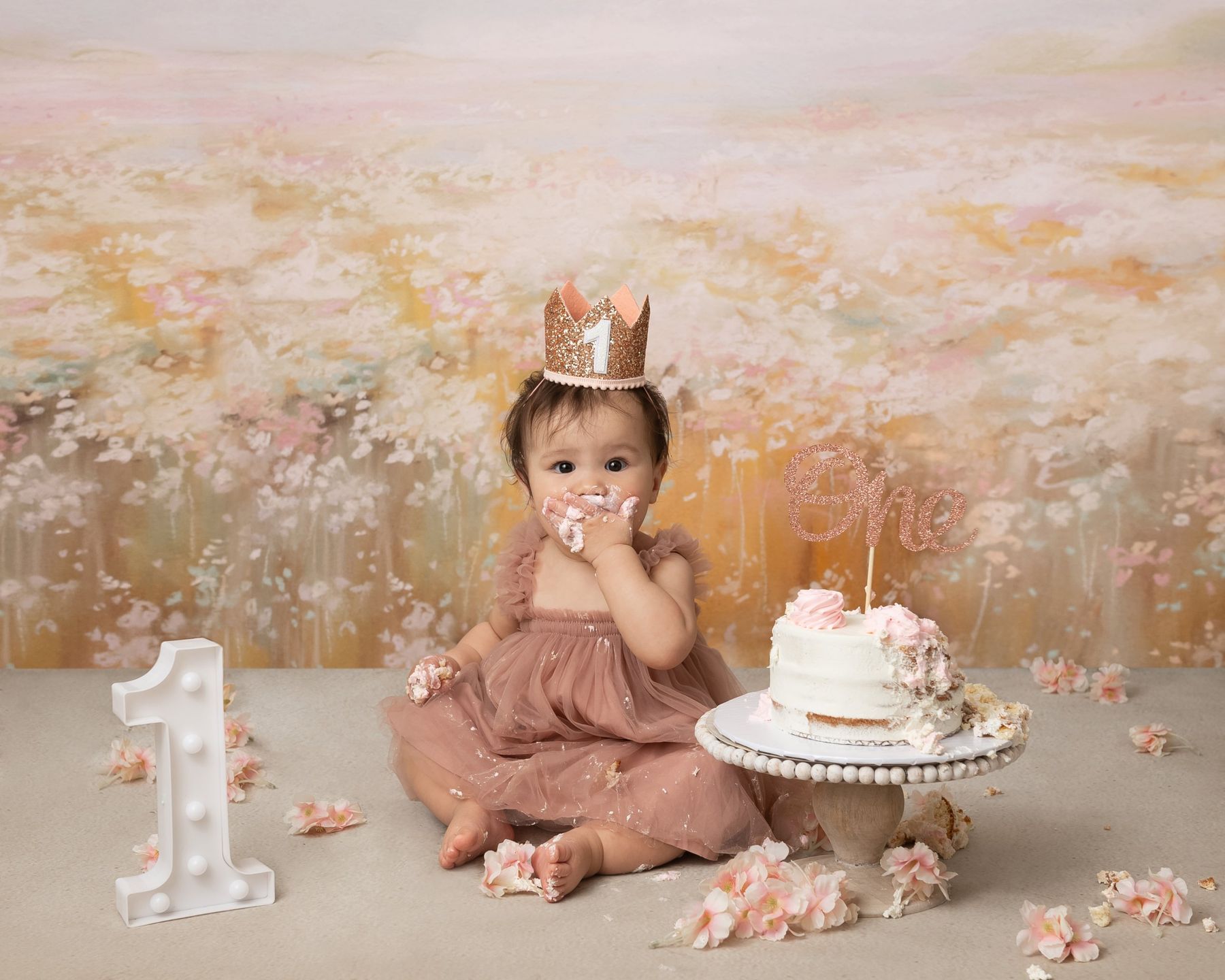 First birthday cake smash with a marquee number one